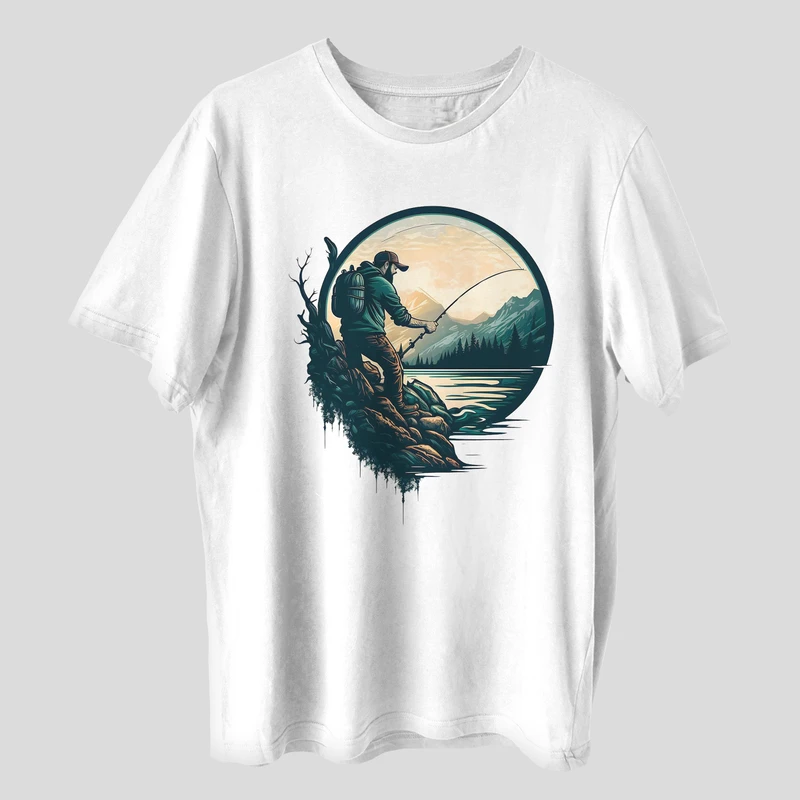 تی شرت آستین کوتاه مردانه مدل ماهیگیر طبیعت گرد کد mo297