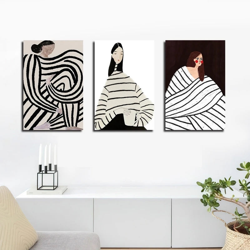 تابلو شاسی بکلیت طرح نقاشی مدرن سبک کوبیسم مدل SH-2334 مجموعه 3 عددی