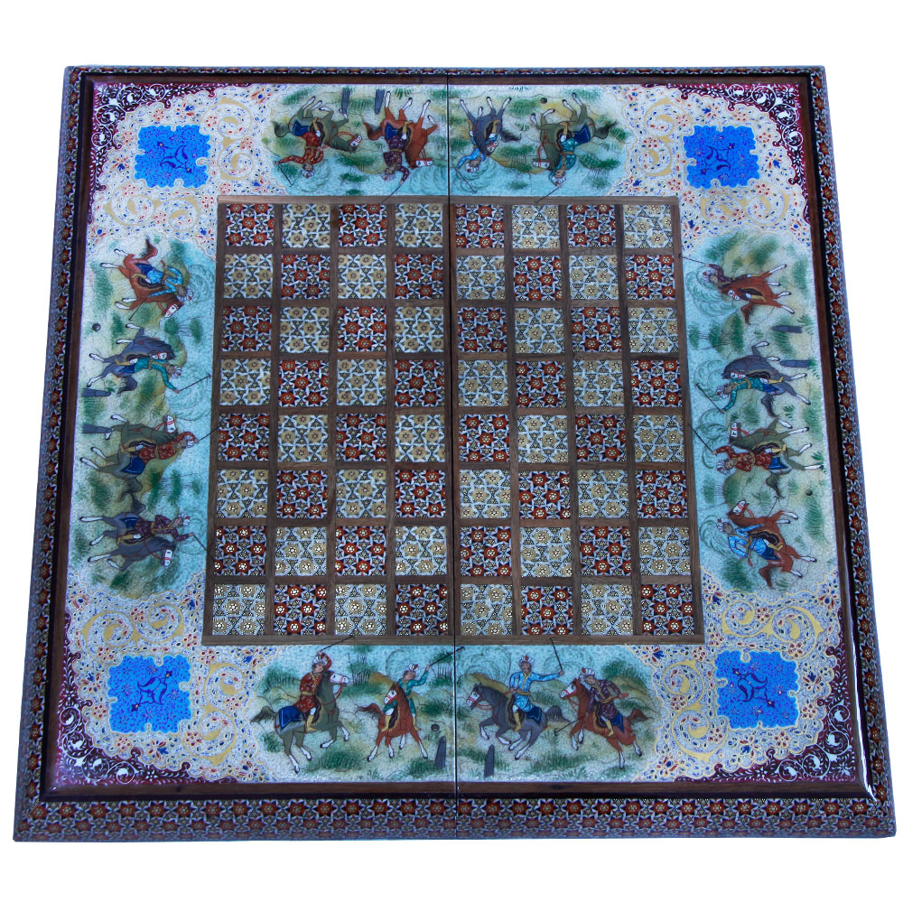 صفحه شطرنج خاتم کاری طرح چوگان کد 7653