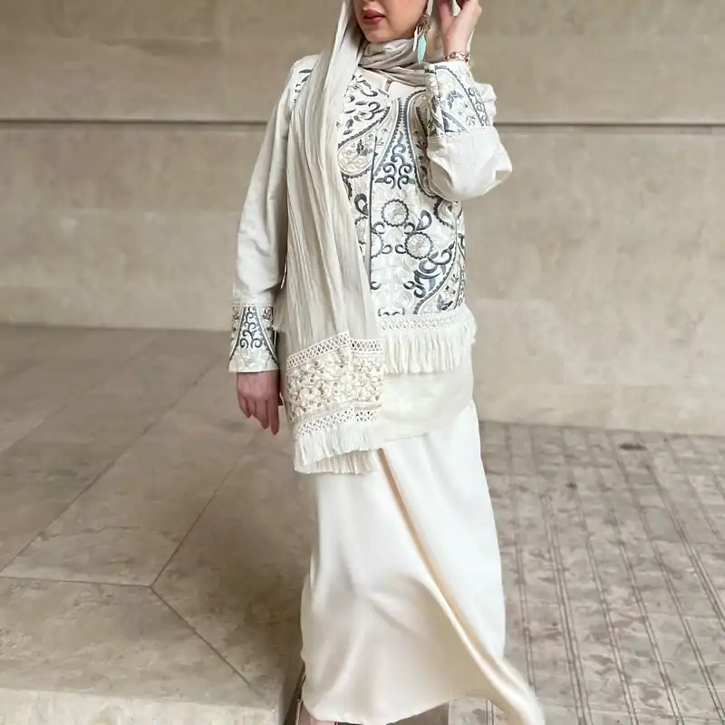 ست مانتو و سارافون زنانه مدل سوزندوزی سمین