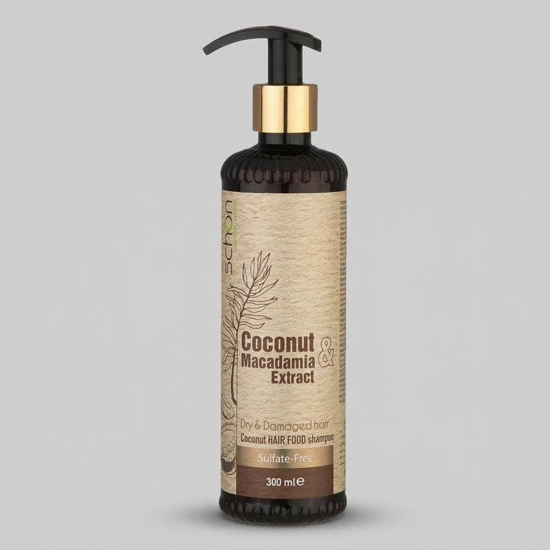 شامپو تقویت کننده مو شون مدل Coconut Makadamia sulfate-free حجم 300 میلی‌لیتر، مغذی و مرطوب‌کننده، مناسب موهای آسیب‌دیده، حاوی عصاره نارگیل و ماکادمیا