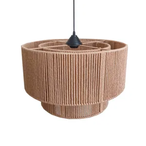 لوستر بافتنی مدل استوانه دو طبقه با نخ مکرومه کد ۵۰