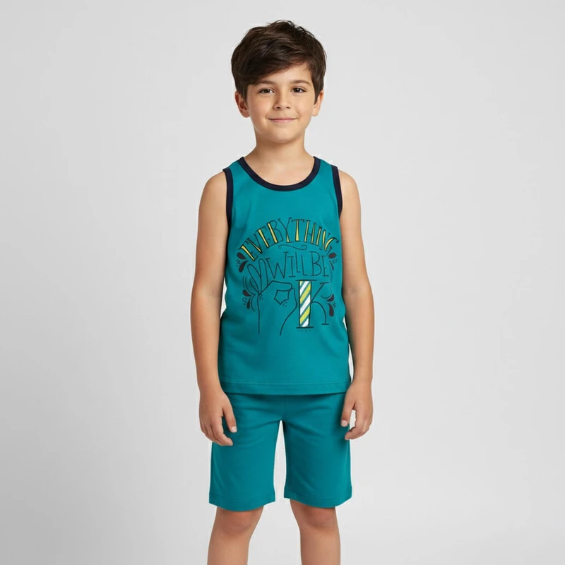 ست تاپ و شلوارک راحتی پسرانه آریان نخ باف مدل 47625