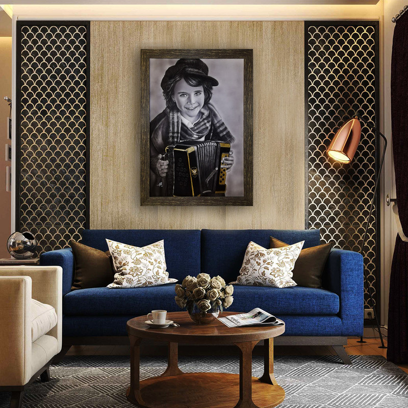 تابلو نقاشی سیاه قلم طرح دل نوازان