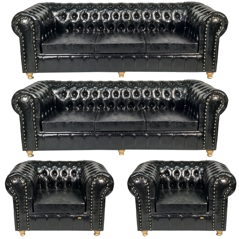 مبل انتظار هشت نفره هلکو مدل چستر گلمیخ پایه طلایی