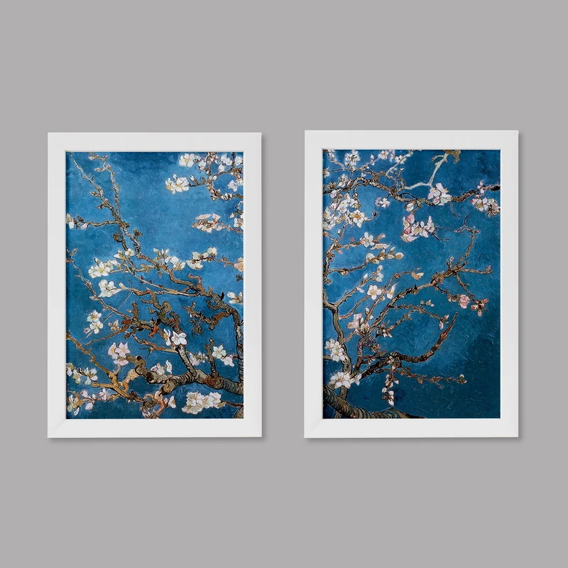 تابلو خندالو مدل دکوراتیو شکوفه های بادام ونگوگ van Gogh کد M17 مجموعه 2 عددی