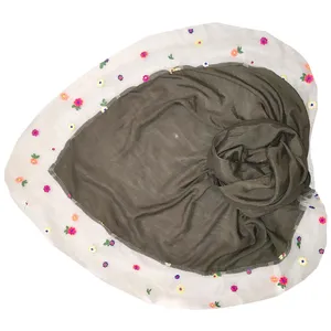 روسری زنانه مدل وال اسلپ شکوفه گلدوزی