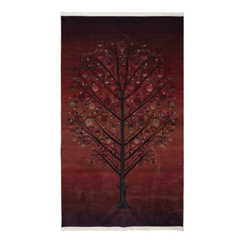 فرش ماشینی 1000 شانه زمینه و حاشیه قرمز طرح درخت زندگی کد 100306