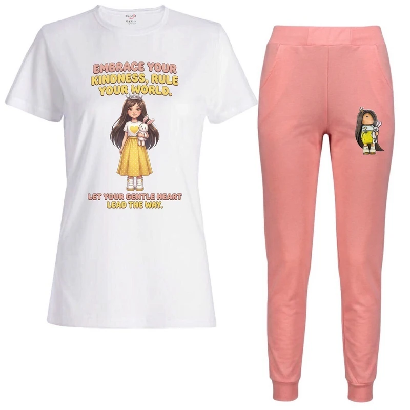 ست تی‌شرت آستین کوتاه و شلوار راحتی زنانه مدل عروسک