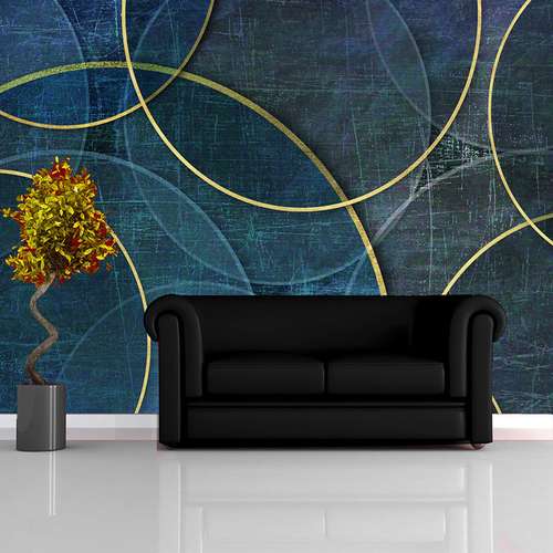 پوستر دیواری سه بعدی مدل زمینه هندسی طلایی سرمه ای کد DVRF2541