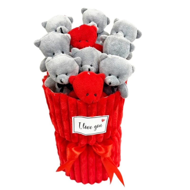 ست هدیه عروسک مدل بوکت دسته گل عروسکی  کد 10 ارتفاع 35 سانتی‌متر