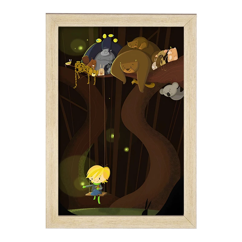 تابلو خندالو مدل بچه و حیوانات جنگل کد F8201