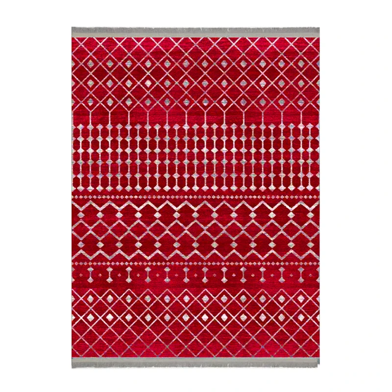 فرش ماشینی 1000 شانه زمینه لاکی حاشیه قرمز هانوکس مدل مراکشی کد MHX.009.3