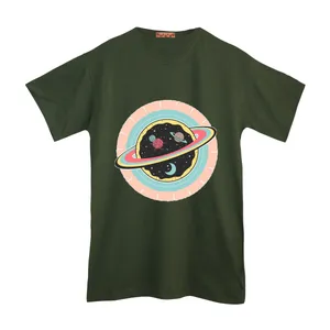 تی شرت لانگ آستین کوتاه زنانه مدل سیاره ها رنگ سبز یشمی