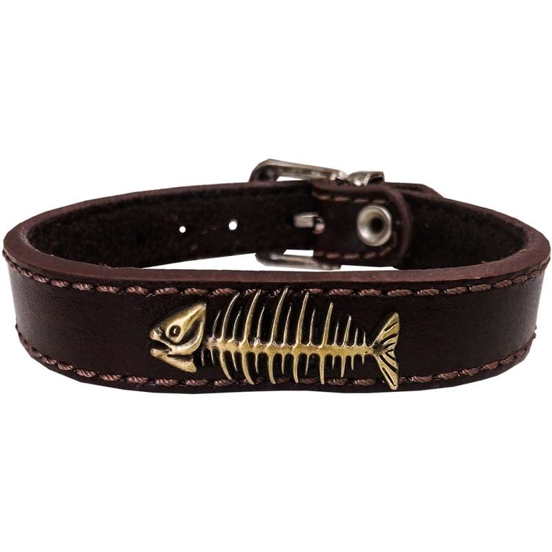 دستبند چرم وارک طرح اسکلت ماهی مدل بن سان کد rb235