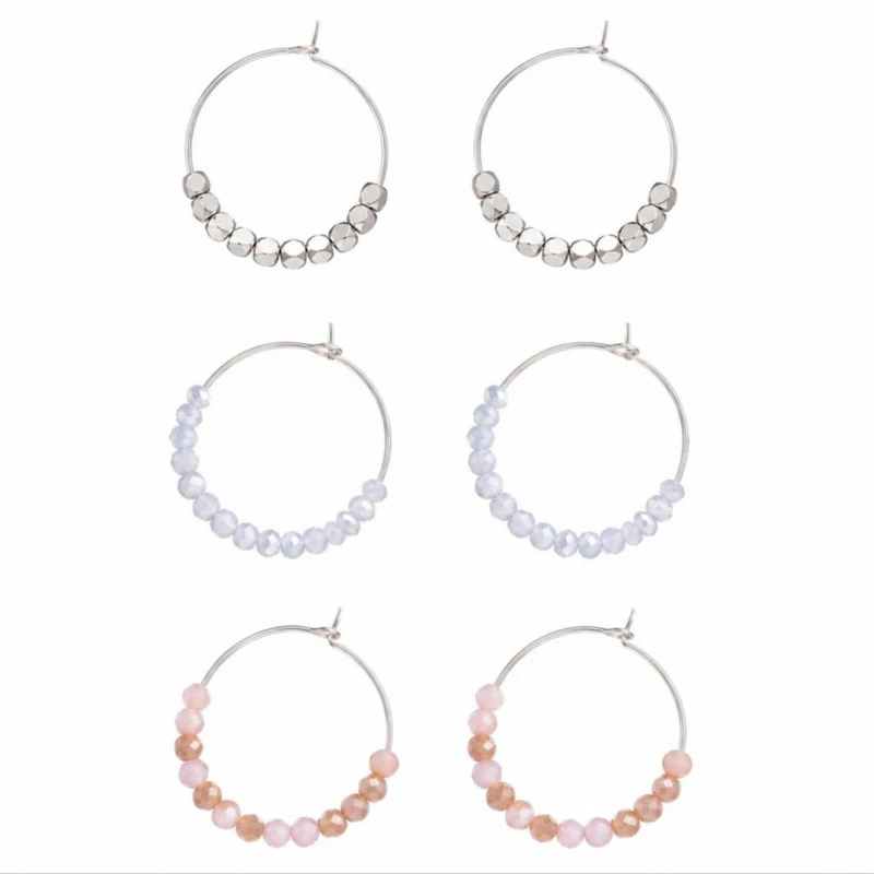 گوشواره حلقهای زنانه مدل Blush Crystal Series بسته 3 عددی