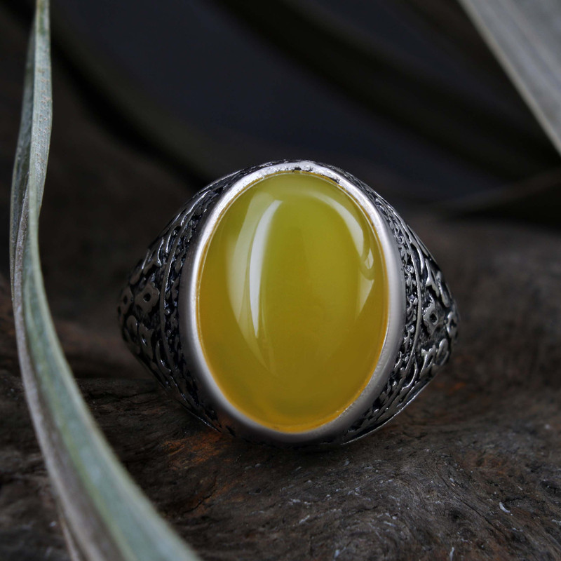 انگشتر نقره مردانه بازرگانی میلادی مدل عقیق زرد شرف الشمس رکاب سیلندری کد AM_4013