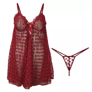 لباس خواب زنانه مدل تور و گیپور سکرت لاو رنگ قرمز