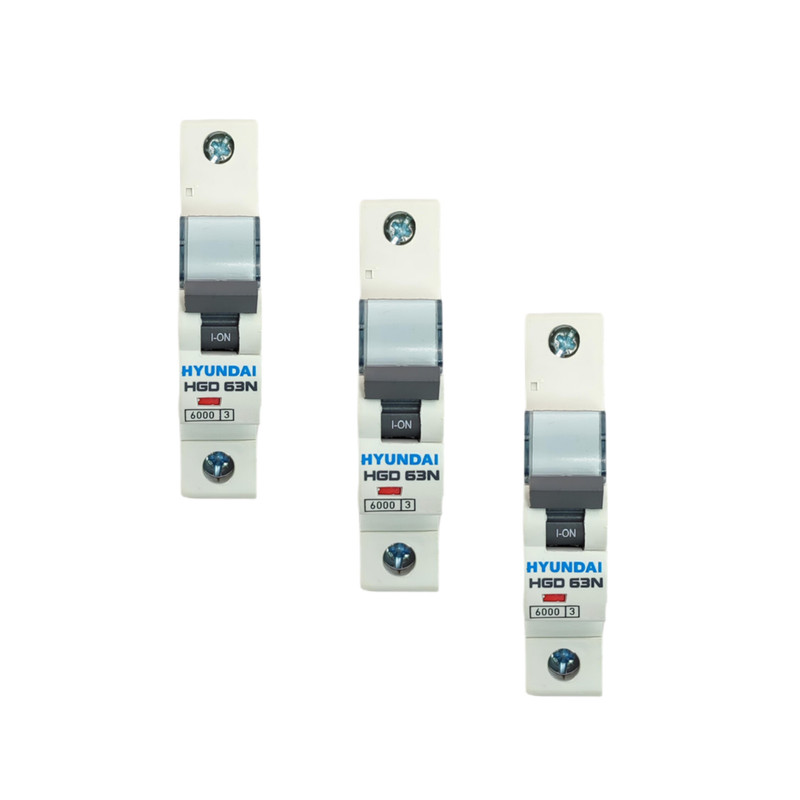 فیوز مینیاتوری 3 فاز 6000 آمپر هیوندای مدل HGD 63N B10 مجموعه 3 عددی