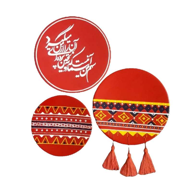 بشقاب دیوار کوب سفالی طرح سنتی مجموعه 3 عددی