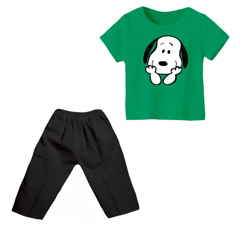 ست تی شرت و شلوارک پسرانه مدل اسنوپی کد ۷۰ رنگ سبز