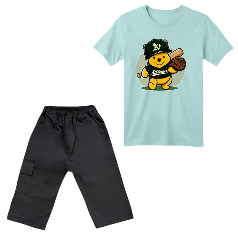 ست تی‌شرت آستین کوتاه و شلوارک پسرانه مدل خرس پو