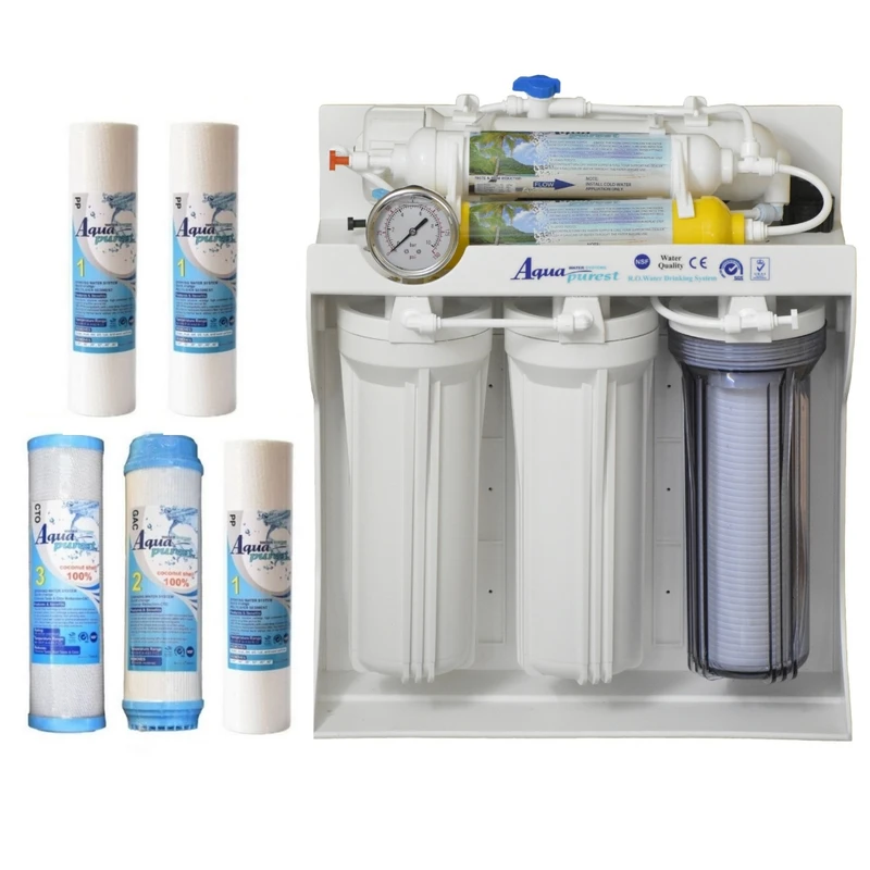 دستگاه تصفیه کننده آب آکوا پیورست مدل RO SYSTEM 606 به همراه فیلتر تصفیه آب مجموعه 5 عددی