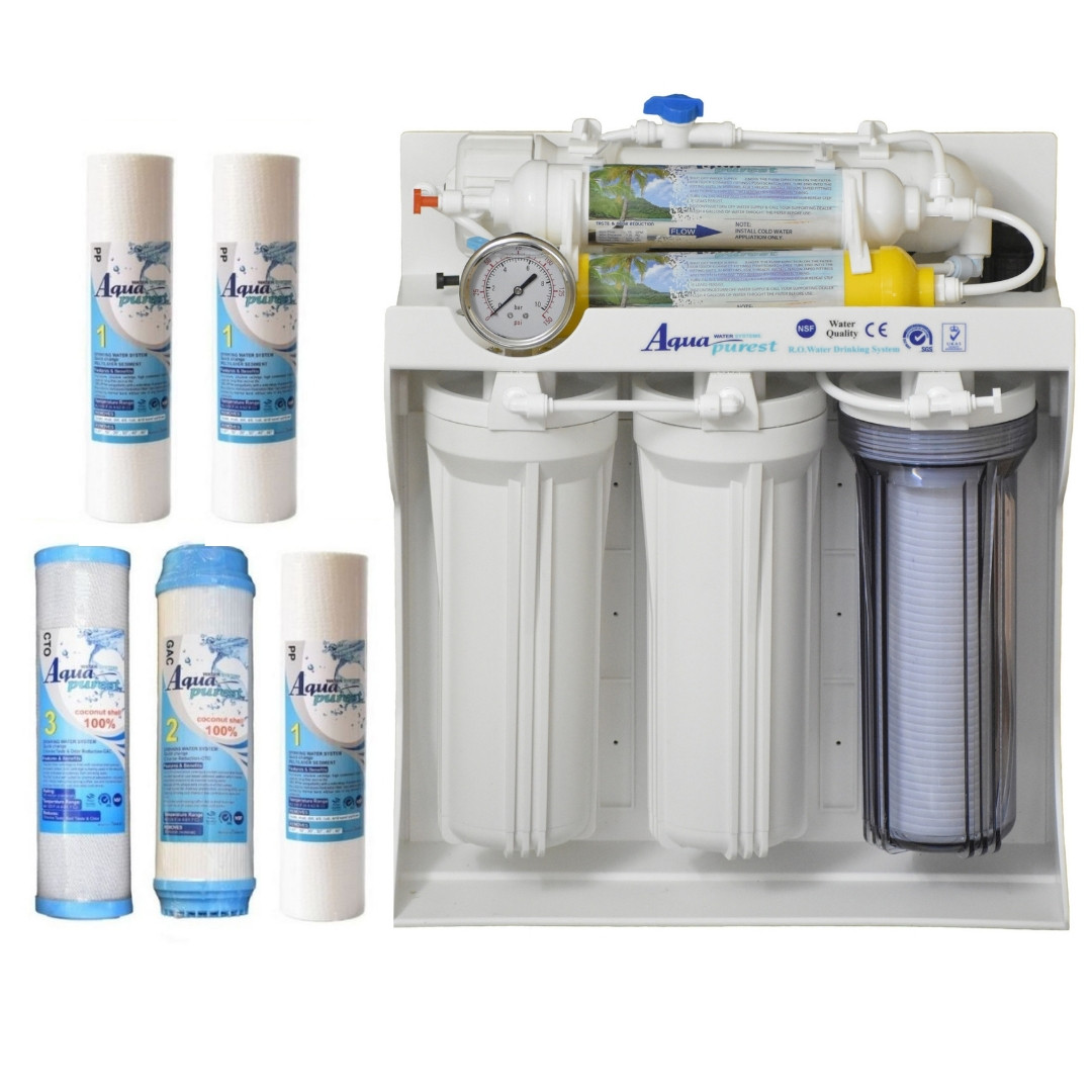 دستگاه تصفیه کننده آب آکوا پیورست مدل RO SYSTEM 606 به همراه فیلتر تصفیه آب مجموعه 5 عددی دستگاه تصفیه کننده آب آکوا پیورست مدل RO SYSTEM 606 به همراه فیلتر تصفیه آب مجموعه 5 عددی