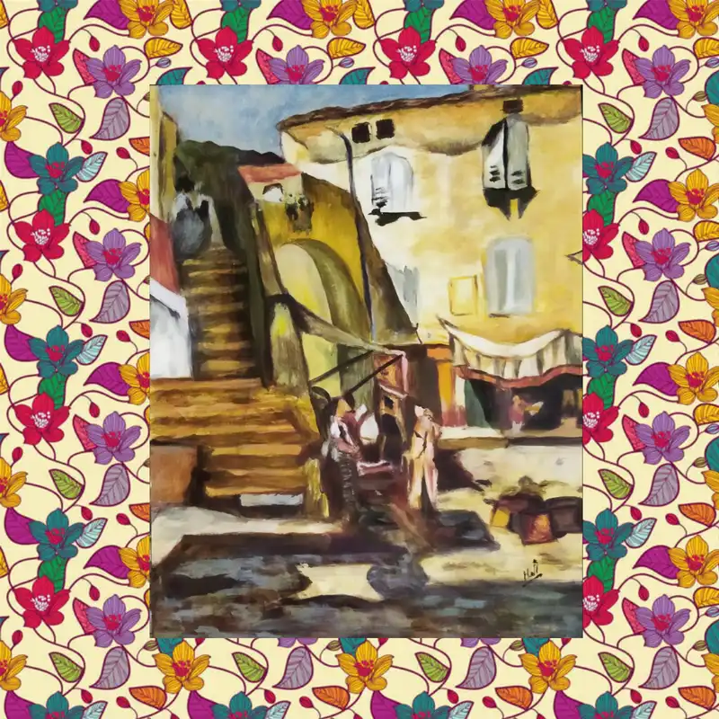 نقاشی اکریلیک مدل محله قدیمی
