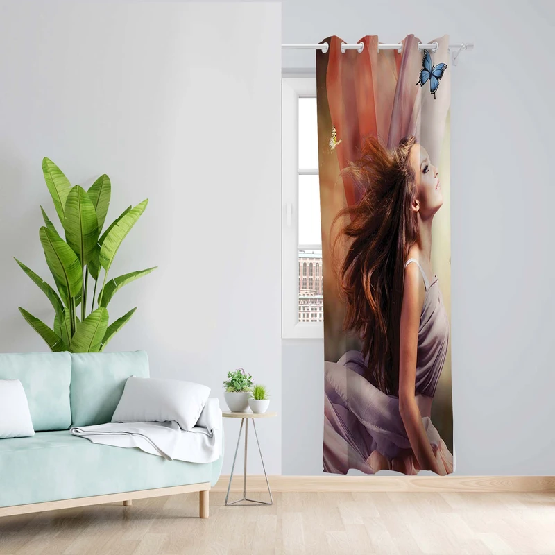 پرده طرح دختر مدل مخمل پانچی کد 1566 z سایز 140x200 سانتی متر