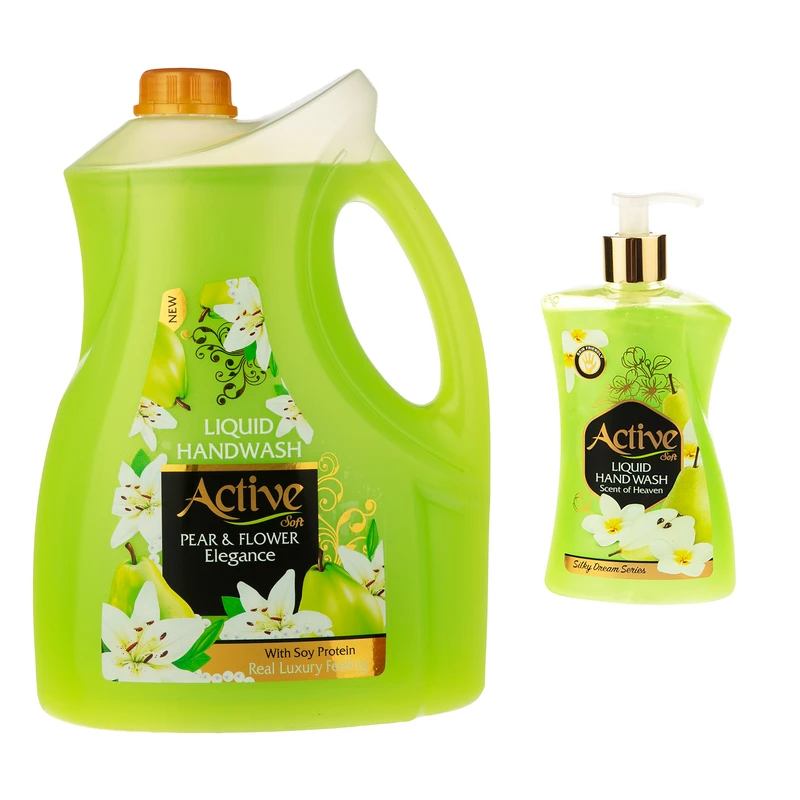 مایع دستشویی اکتیو مدل صدفی وزن 3750 گرم به همراه مایع دستشویی اکتیو مدل Scent of Heaven وزن 450 گرم
