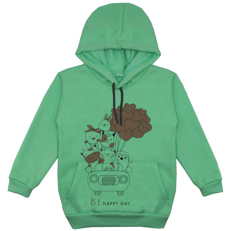 هودی دخترانه مدل ماشین حیوانات F134 رنگ سبز