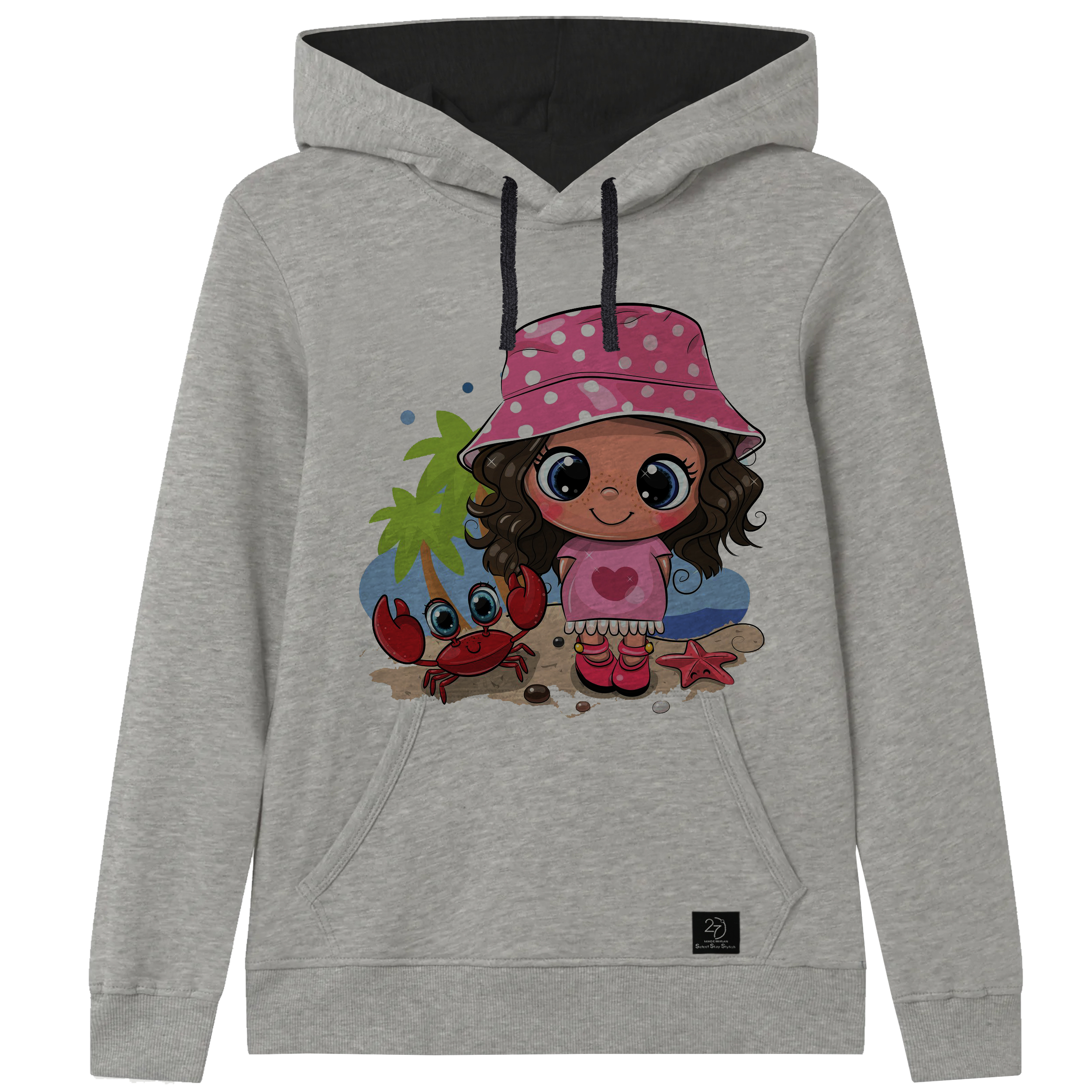 هودی دخترانه 27 مدل دختر و خرچنگ کد J43 رنگ طوسی