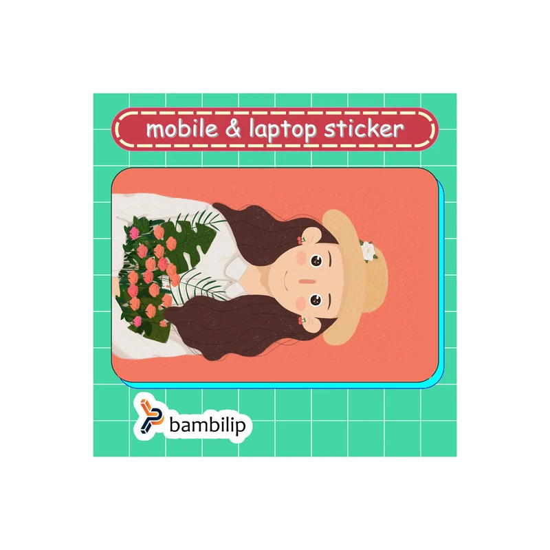 استیکر بامبیلیپ مدل کارت عابر طرح دختر و دسته گل رز مینیاتوری کد 4957128