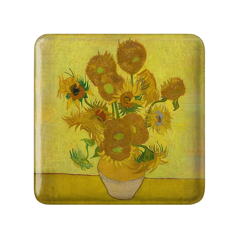 مگنت خندالو طرح گلدان آفتابگردان ونسان ونگوگ (Van Gogh) مدل مربعی کد 36819