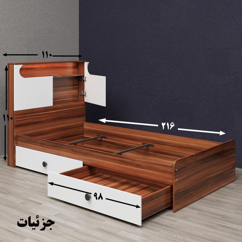 تخت خواب یک نفره وینه چوب مدل آرتا سایز 100x200 سانتی متر