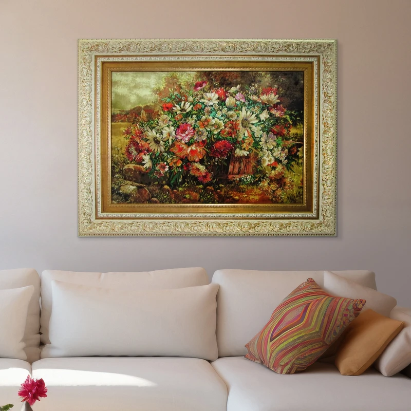 تابلو فرش ماشینی نقش نگار رضوی طرح گل کد 429G