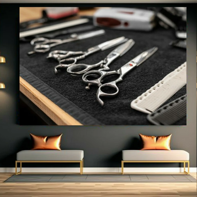 تابلو بوم طرح مخمل ارایشگاه مردانه مدل ابزار کد BK23725