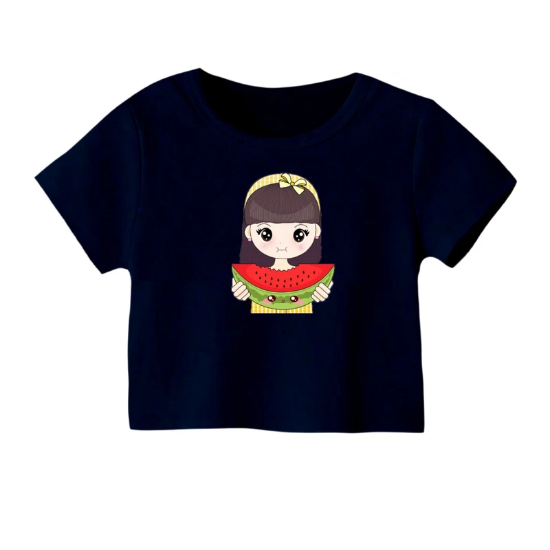 کراپ‌ تی‌شرت آستین کوتاه زنانه مدل دخترک یلدایی کد 21