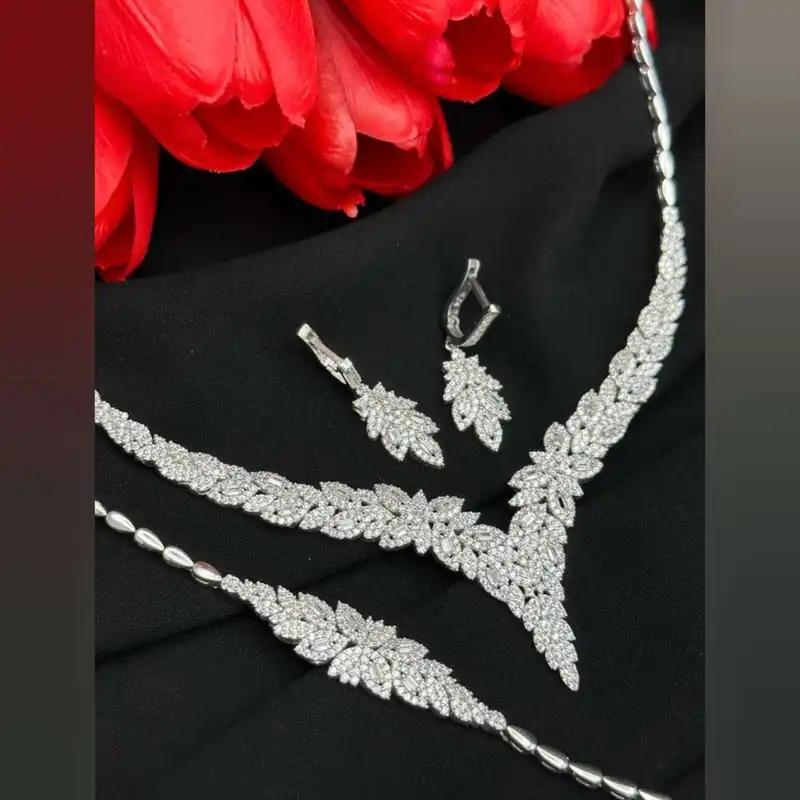 نیم ست نقره زنانه مدل گندم و برگ کد BF 48