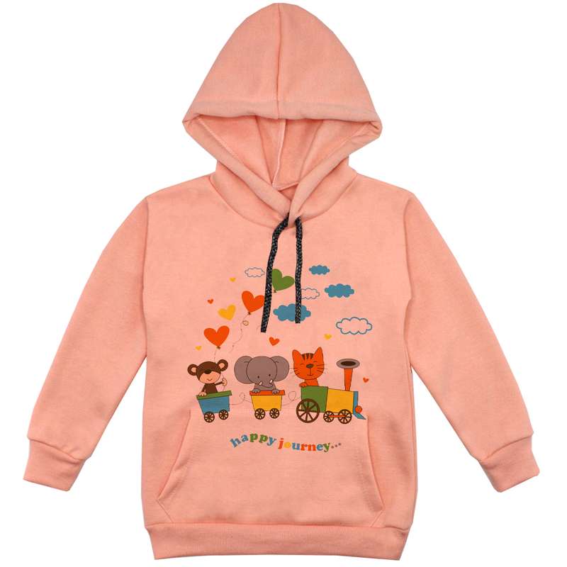 هودی دخترانه مدل قطار حیوانات F22 رنگ گلبهی