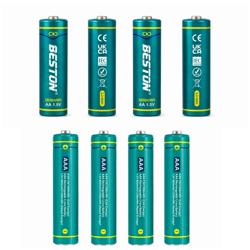باتری قلمی و نیم قلمی قابل شارژ بستون مدل 1.5V-li-ion بسته ۸ عددی