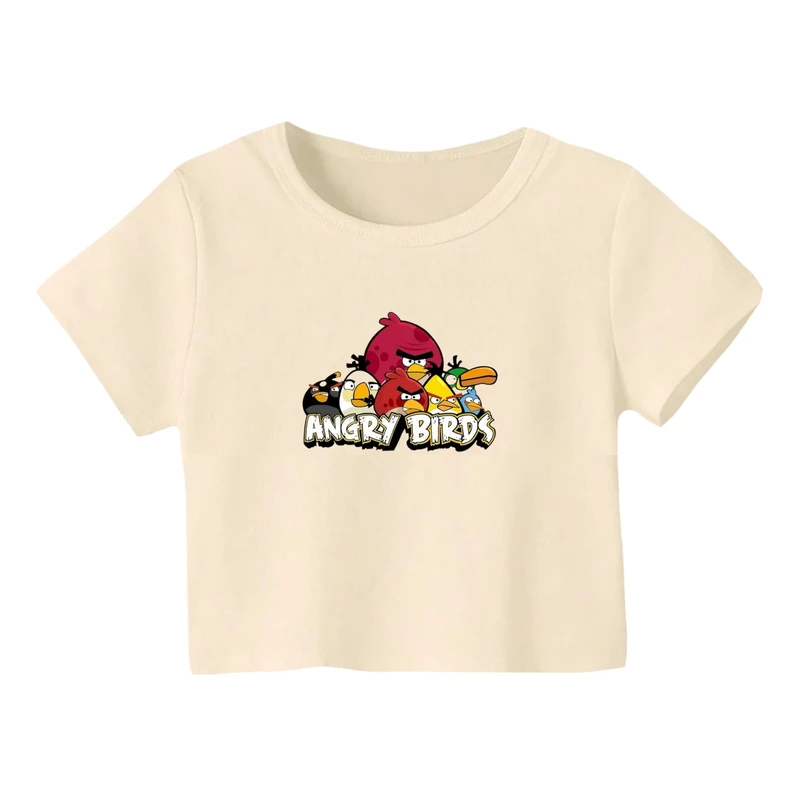 کراپ‌ تی‌شرت آستین کوتاه زنانه مدل انگری بردز کد 1