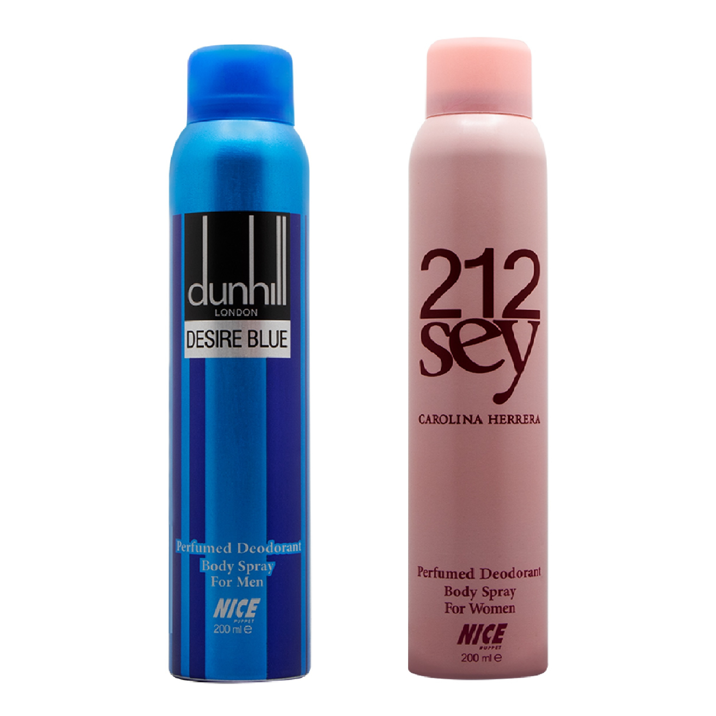 اسپری خوشبوکننده بدن مردانه نایس پاپت مدل Dunhill Desire Blue حجم 200 میلی لیتر به همراه اسپری خوشبو کننده بدن زنانه 212Sey حجم 200 میلی لیتر