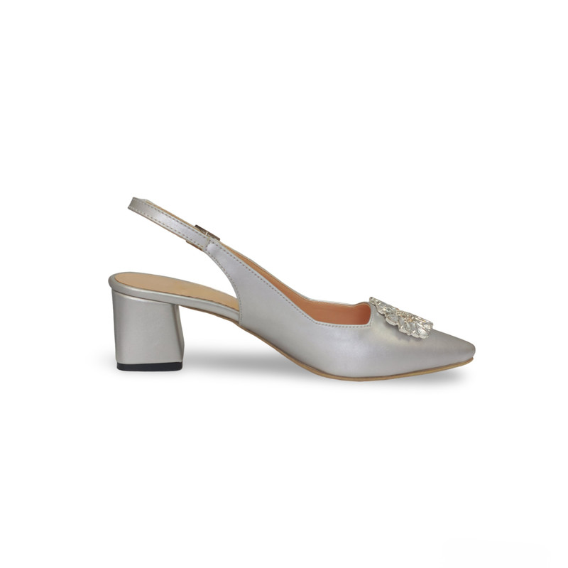 کفش زنانه مدل NSP5 نگینی رنگ نقره‌ای