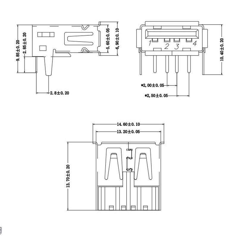 كانكتور مادگی USB-A مدل 4Pin-90Degree بسته 10 عددی