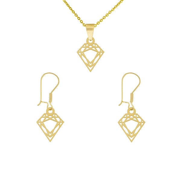 نیم ست طلا 18 عیار زنانه طلای کامک مدل الماس