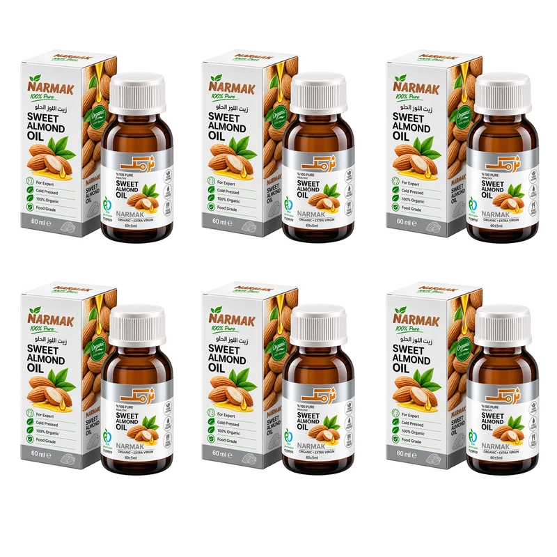 روغن بادام شیرین بدن نرمک مدل Export مناسب برای انواع پوست  حجم 60 میلی‌لیتر مجموعه 6 عددی