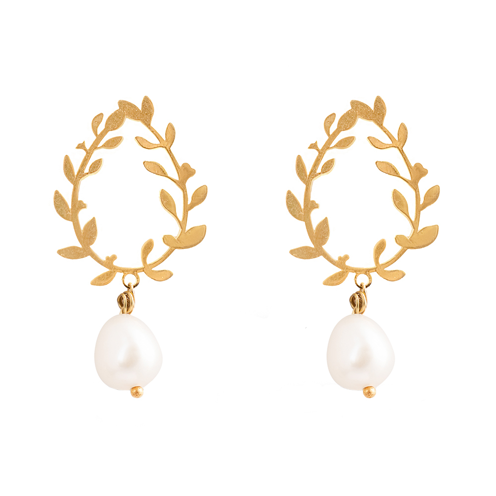 گوشواره طلا 18 عیار زنانه گالری شیدا مجد مدل گندم پیچ و مروارید