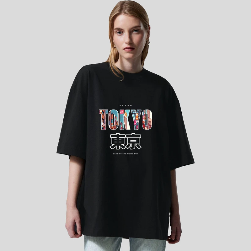 تی شرت آستین کوتاه زنانه پنبه طرح tokyo